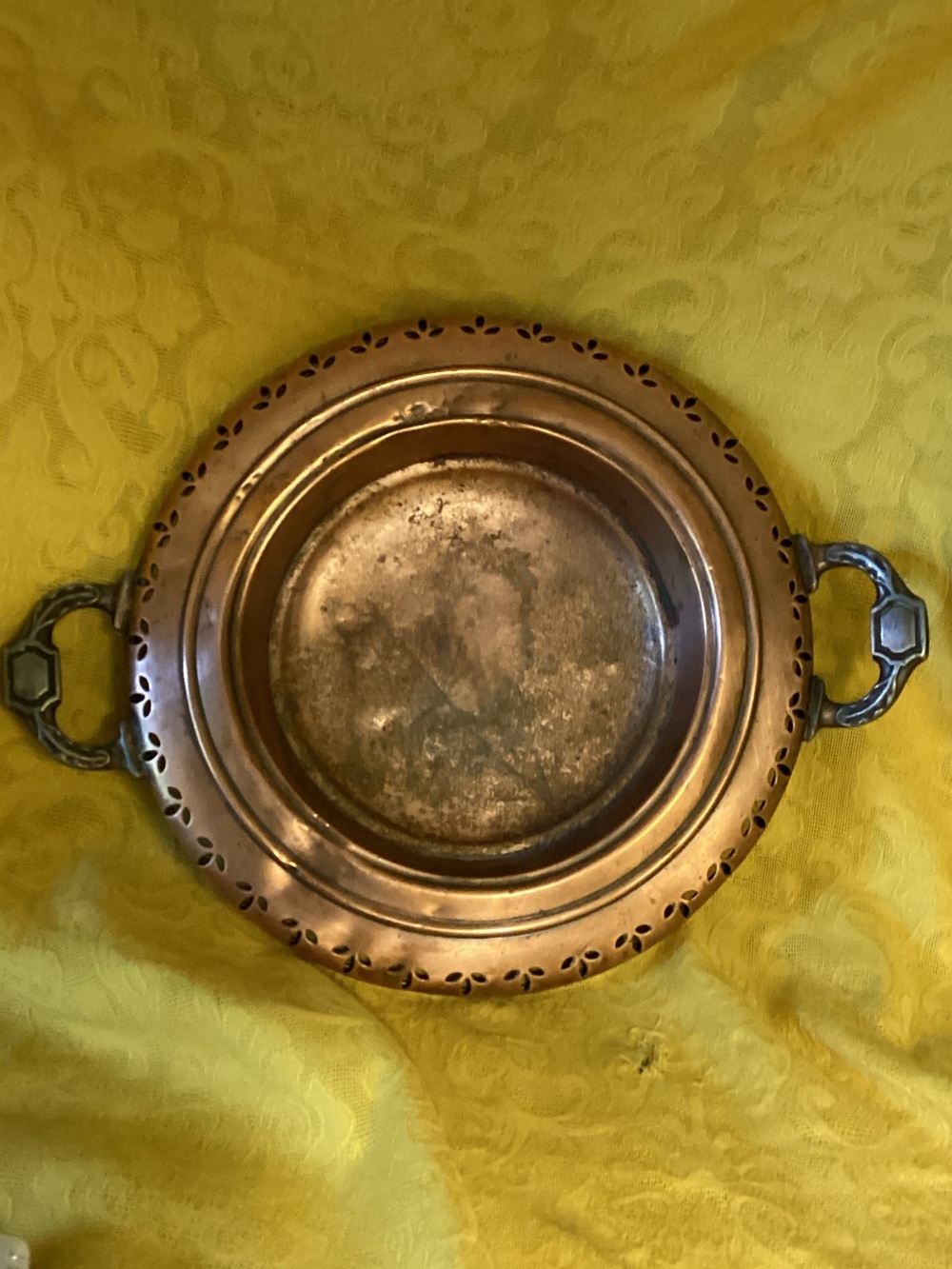 Vintage Copper Church Offering Plate with Handles.
